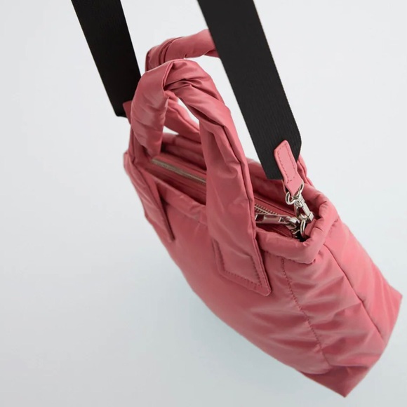 NEW WITH TAG ADORABLE ZARA Puffy Pink Mini Quilted Tote Crossbody Purse - Picture 2 of 5